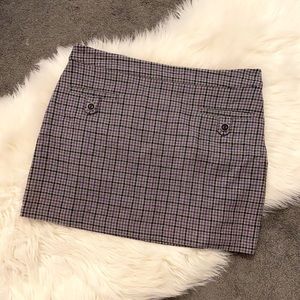 Grey and purple checked wool mini skirt